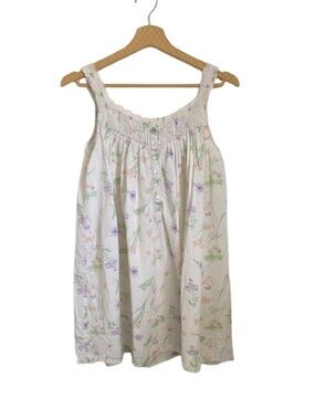 Eileen West Lavender Floral Cotton Nightgown - Size S - Vintage Romantic Style